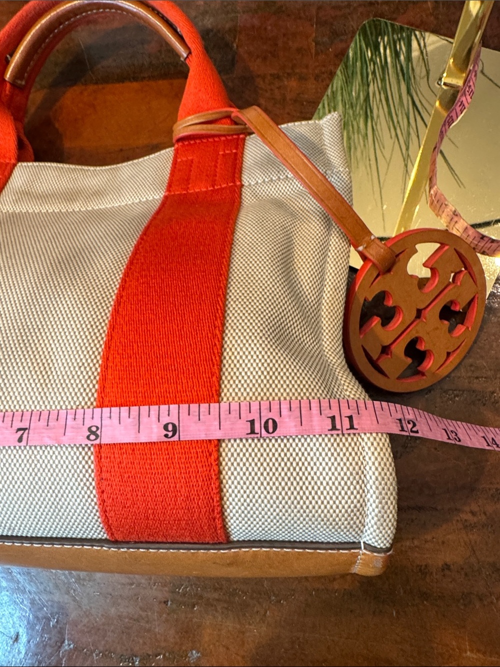 Tory Burch Canvas Tote with Red Straps and oversized Charm - Picture 11 of 13